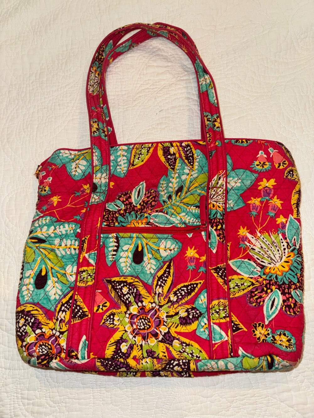 Vera Bradley Pink Floral Quilted Tote Bag Large Zip Top Travel Laptop Purse - Picture 6 of 14